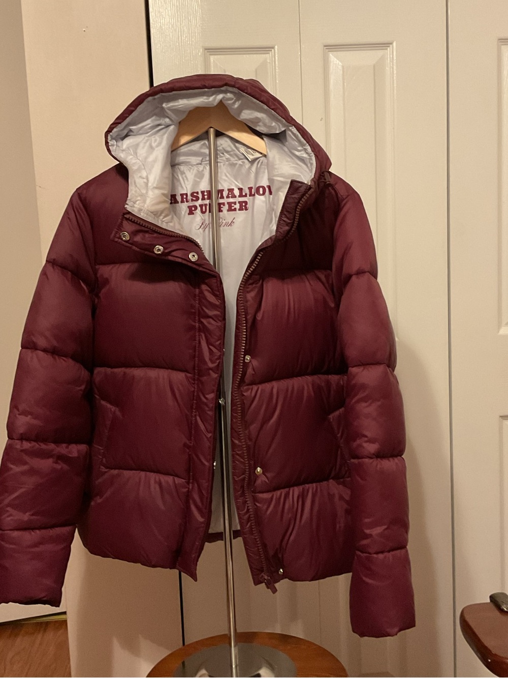 PINK Victoria's Secret Maroon Hooded Puffer Jacket